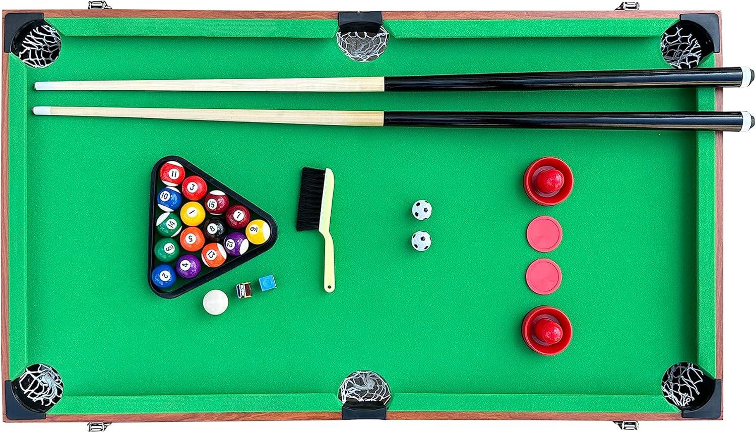 KICK Trio 48″ 3-in-1 Multi Game Table (Brown) - Game Table Set - Billiards, Air-Hockey, and Foosball