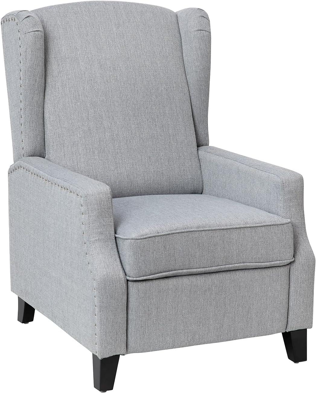 Modern Slim Silhouette Gray Recliner with Metal Nailhead Trim