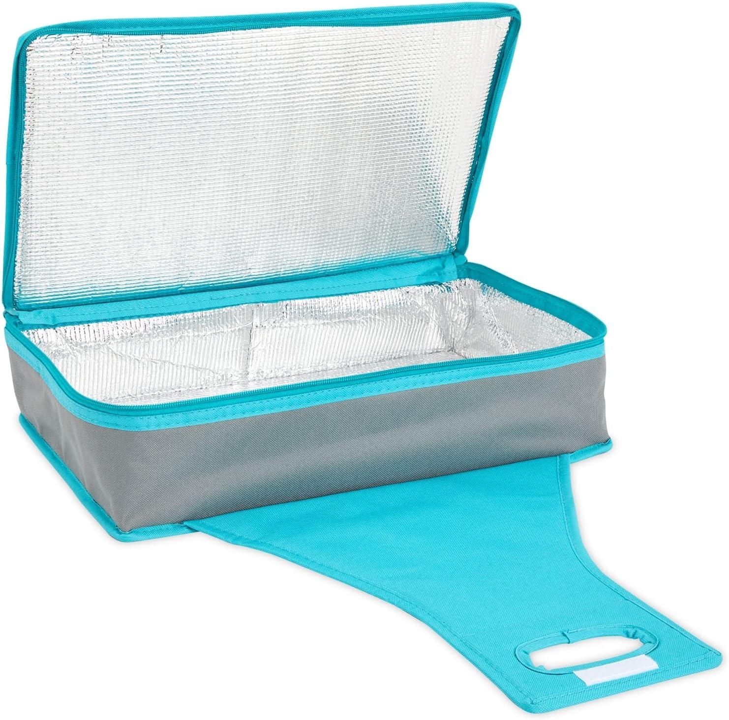Juvale Thermal Insulated Casserole Carrier - Food Warmer Bag Container for Hot Lunch, Transport (Teal and Gray, 16x10x4 In)