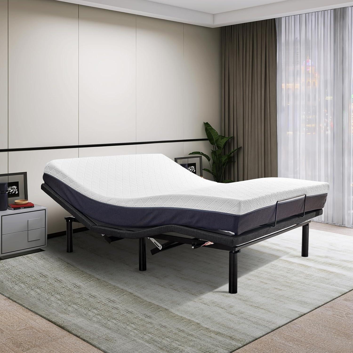 Alwyn Home Adjustable Bed Base Frame Bed Frame With Head And Foot Incline Wireless Remote Zero Gravity Quiet Motor Black Queen