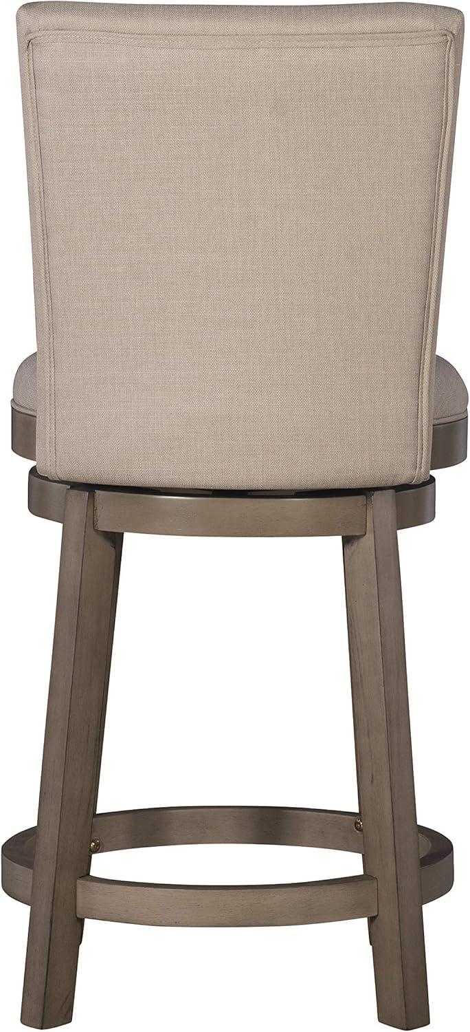 Elegant Rustic Taupe 26" Rubberwood Counter Stool with Linen Upholstery