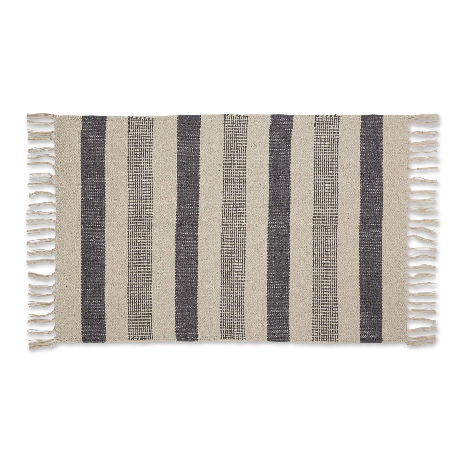 Design Imports Textured Stripe - Gray & Natural With 3 In Fringe - 2 X 3 Ft