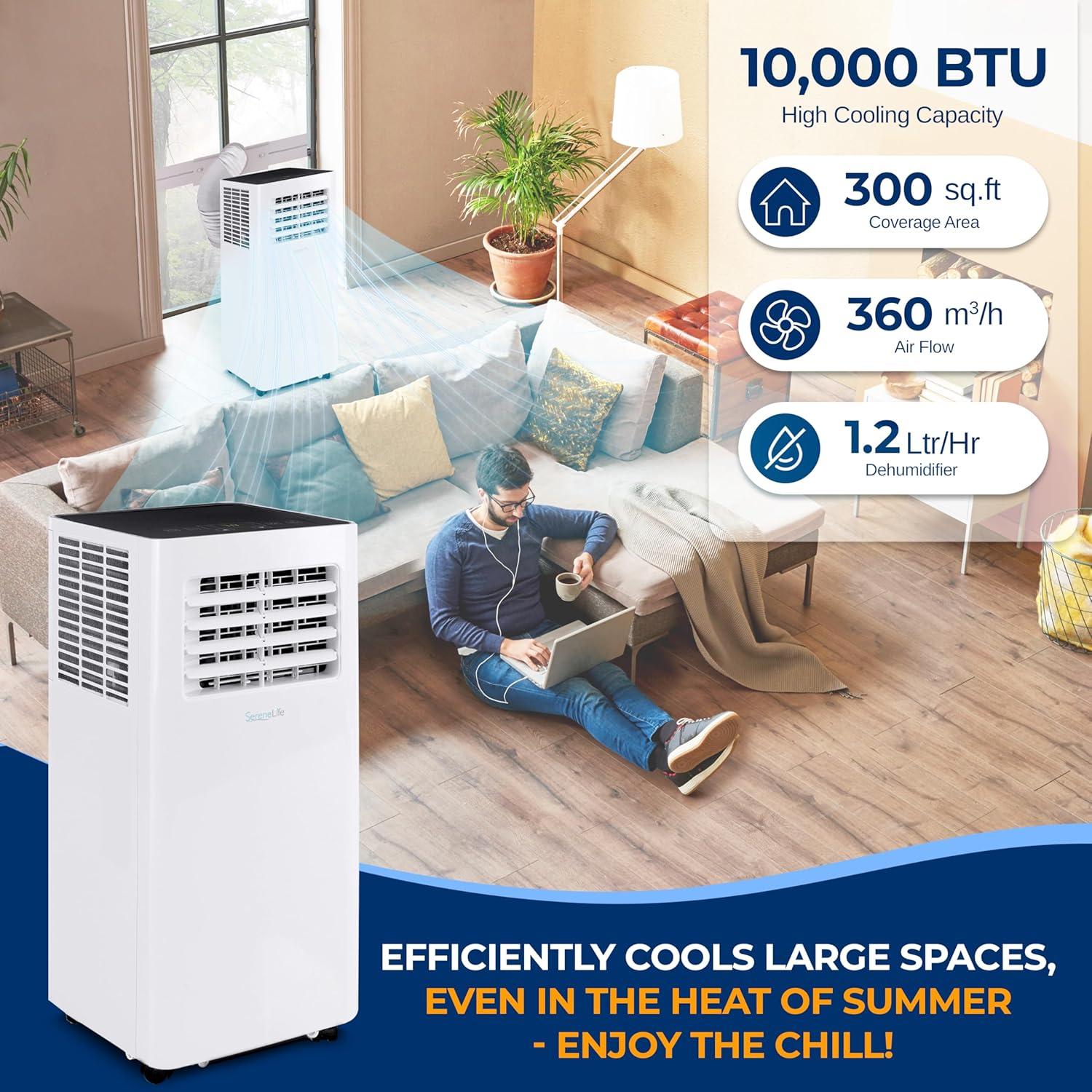 SereneLife SLPAC105W 300 Sq Ft 10000 BTU Portable Air Conditioner w/Remote