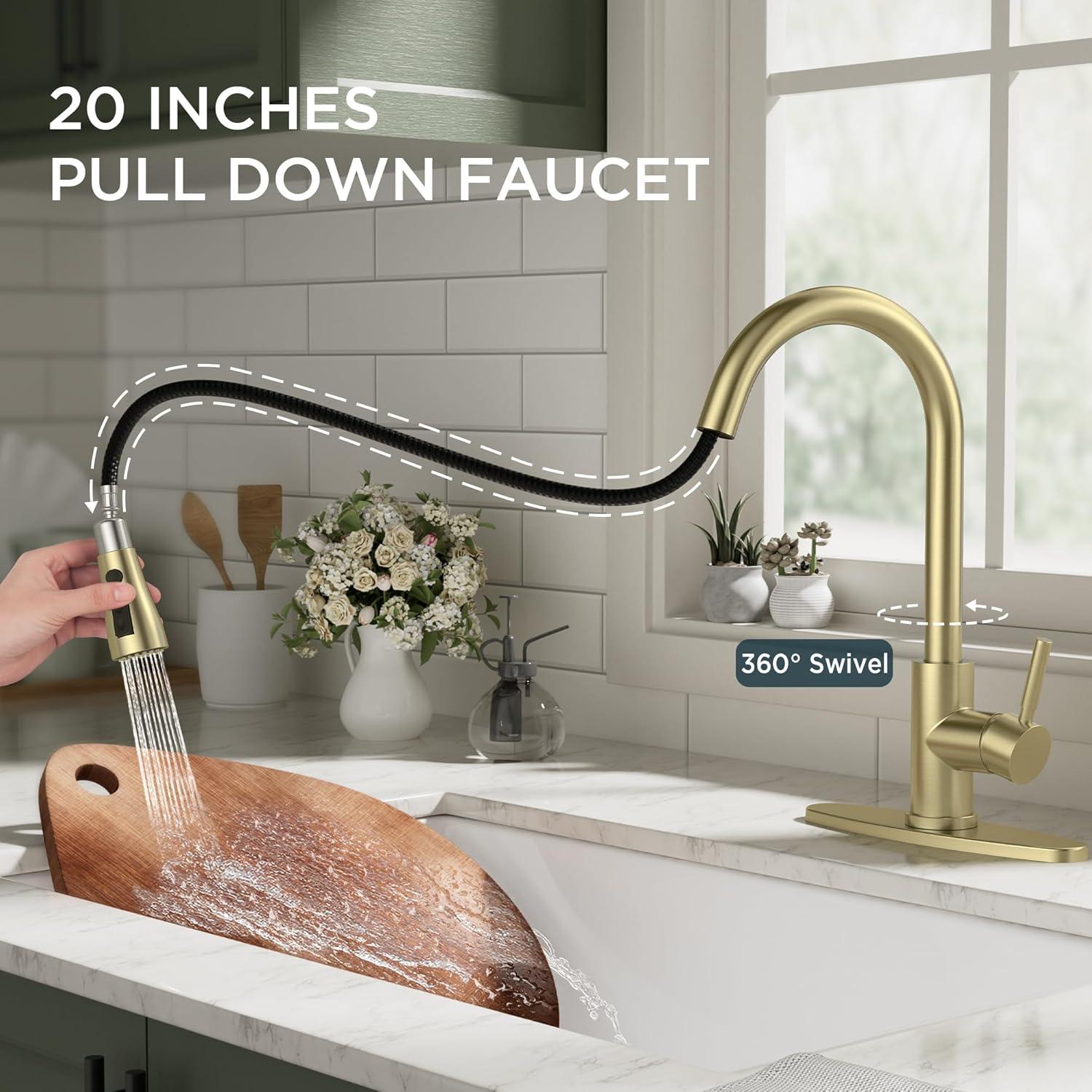 GAGALIFE Single Handle Pull Down Sprayer Kitchen Faucet High Arc Stainless Steel Faucet with 3-Function Sprayer JJL-CL-PT-SDP-G