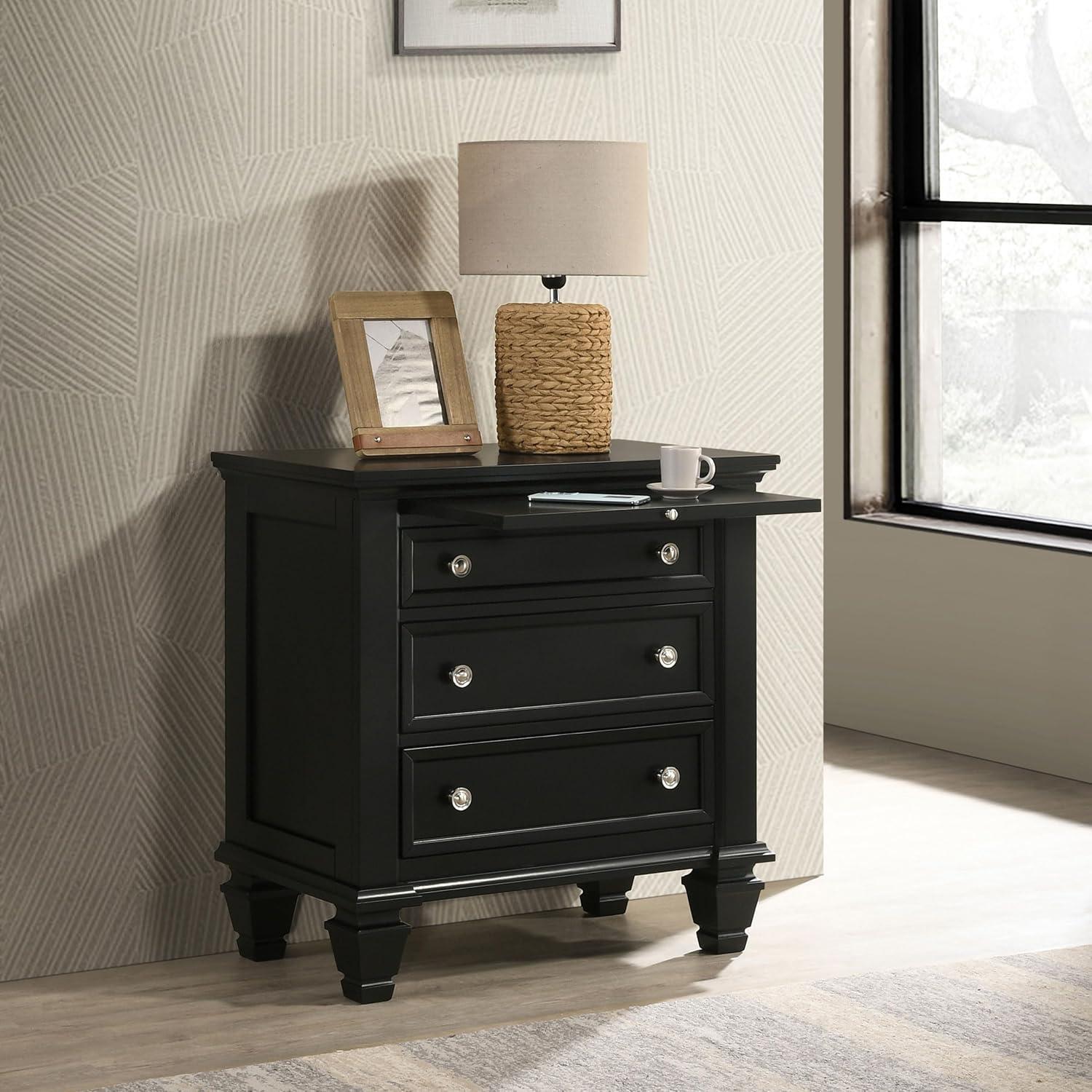 Coaster Sandy Beach Coastal 3-Drawer Wood Nightstand in Black