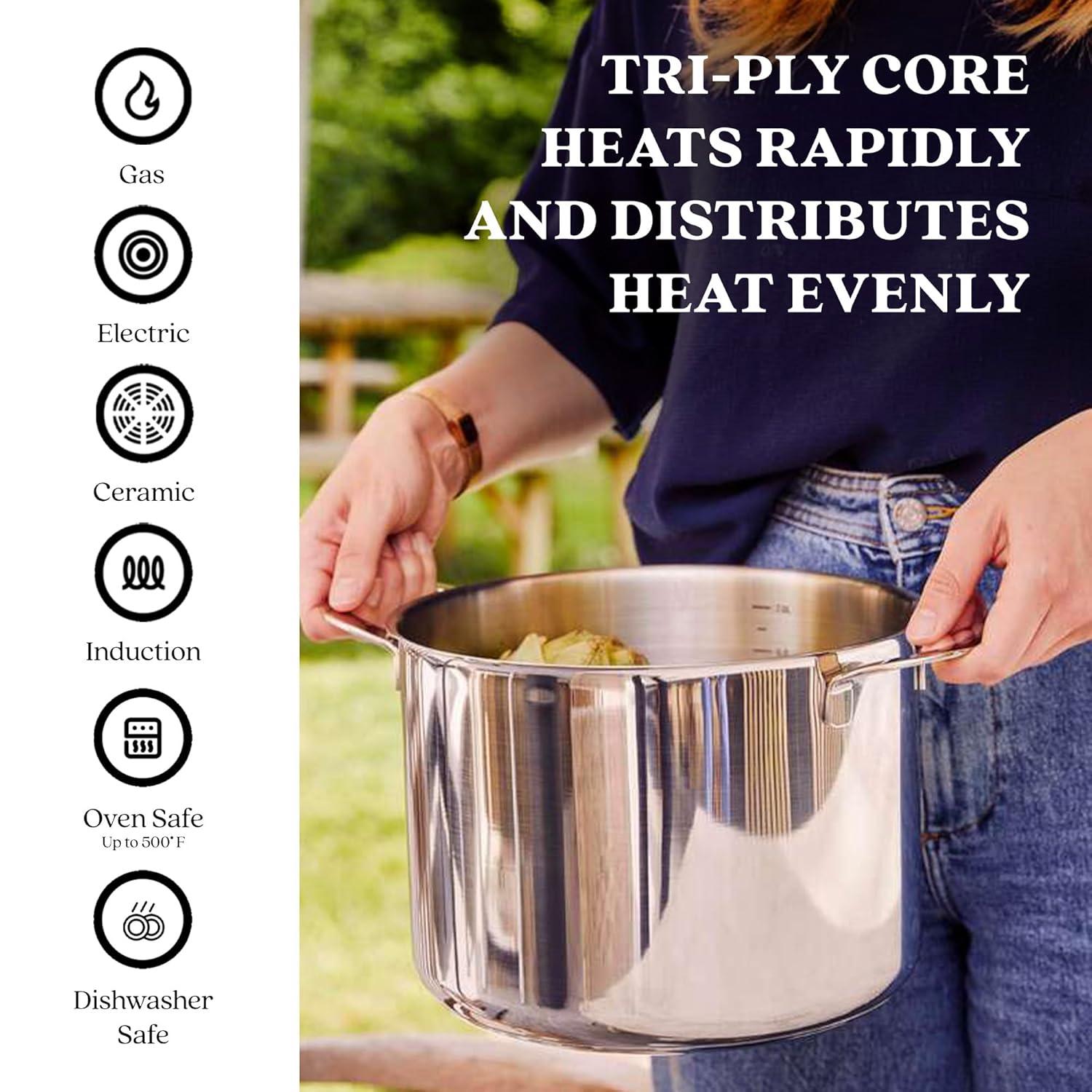 Alva Maestro Stainless Steel Casserole Dish Pot with Lid Non Toxic Soup & Stock Pot PFAS, PFOA & PFTE Free, Kitchen Pot, Pasta Pot, Canning Pot, Induction Safe, Add to Your Pots and Pans Set