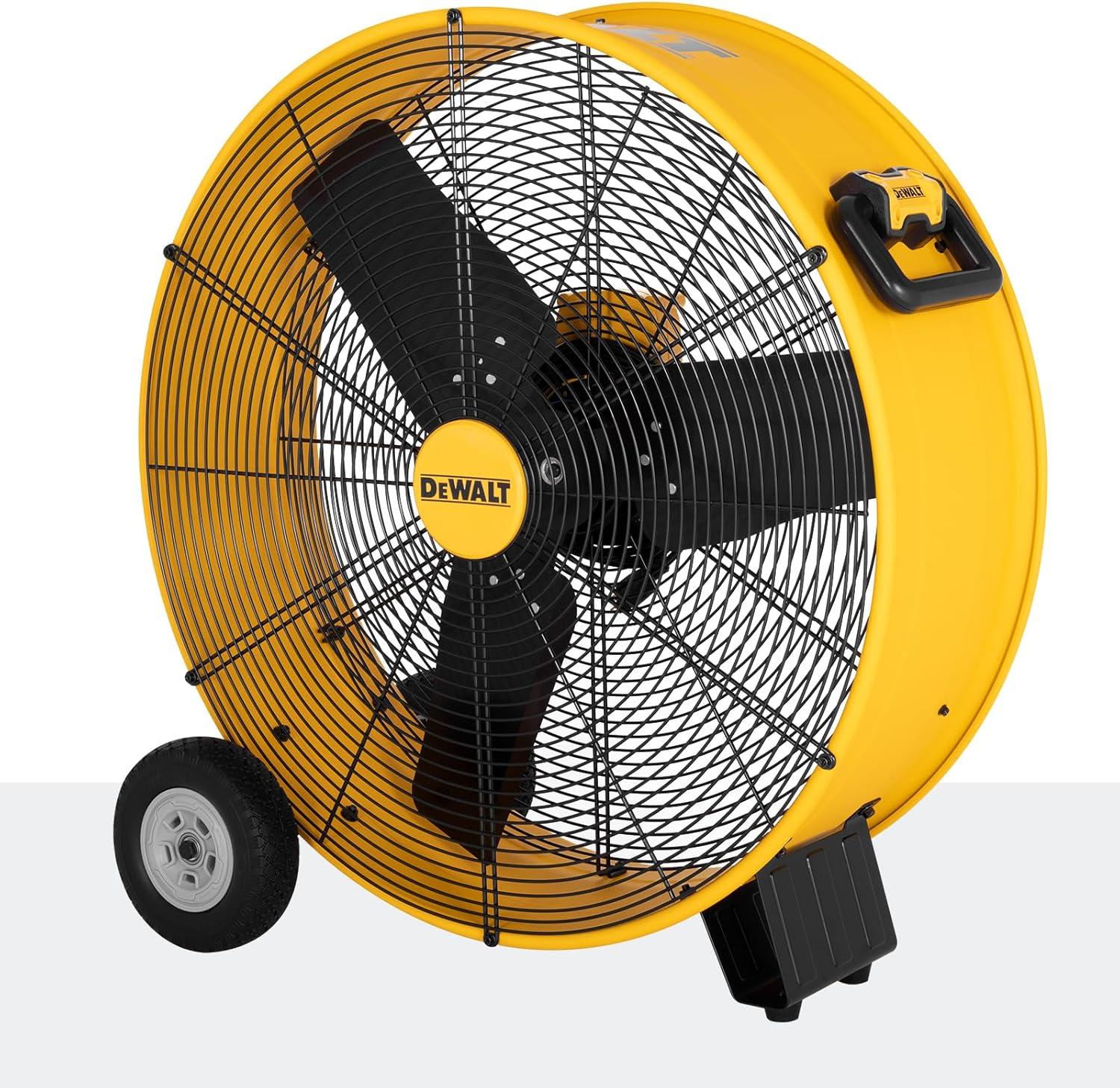 Yellow High-Velocity 30" Industrial Drum Floor Fan with Metal Blades