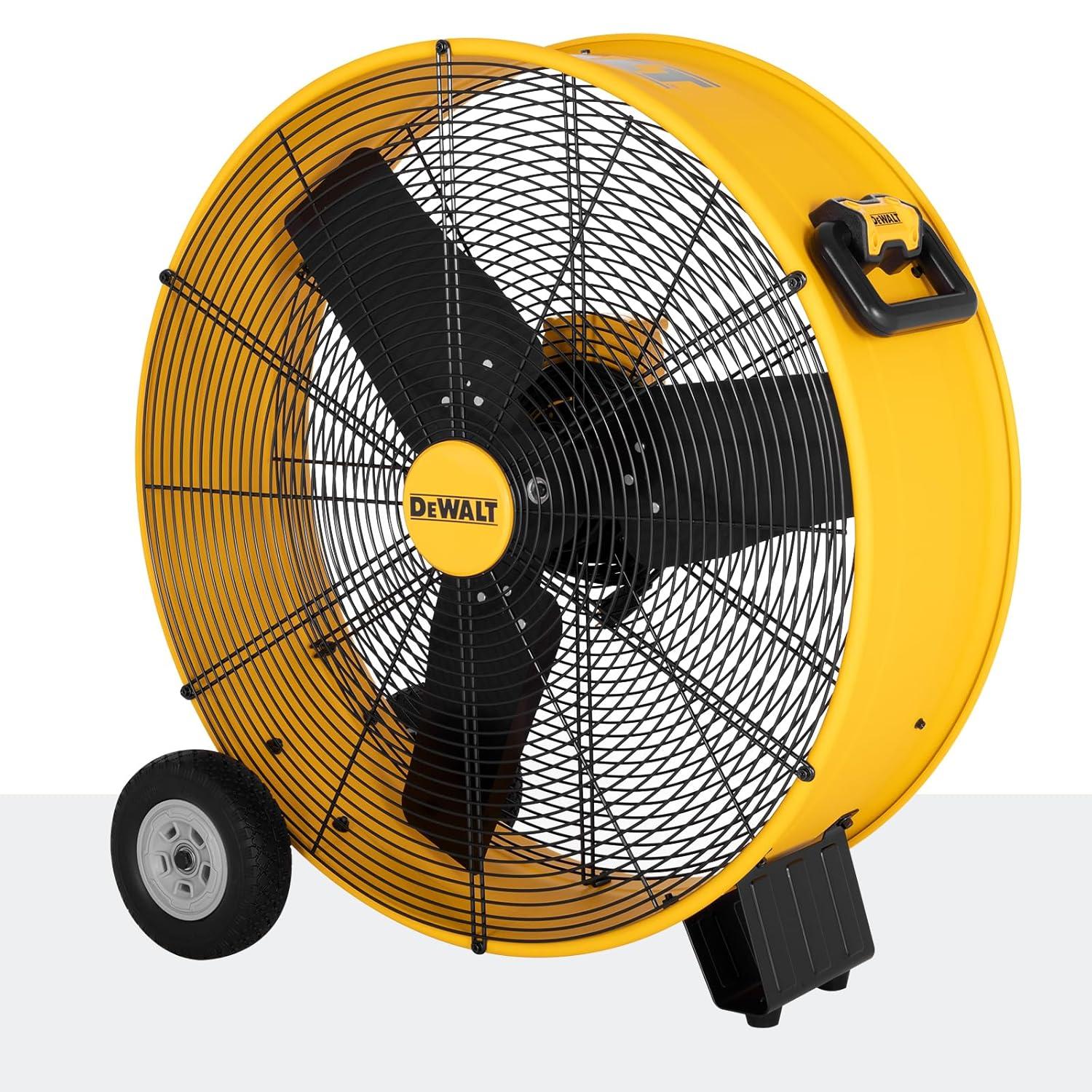 Yellow High-Velocity 30" Industrial Drum Floor Fan with Metal Blades