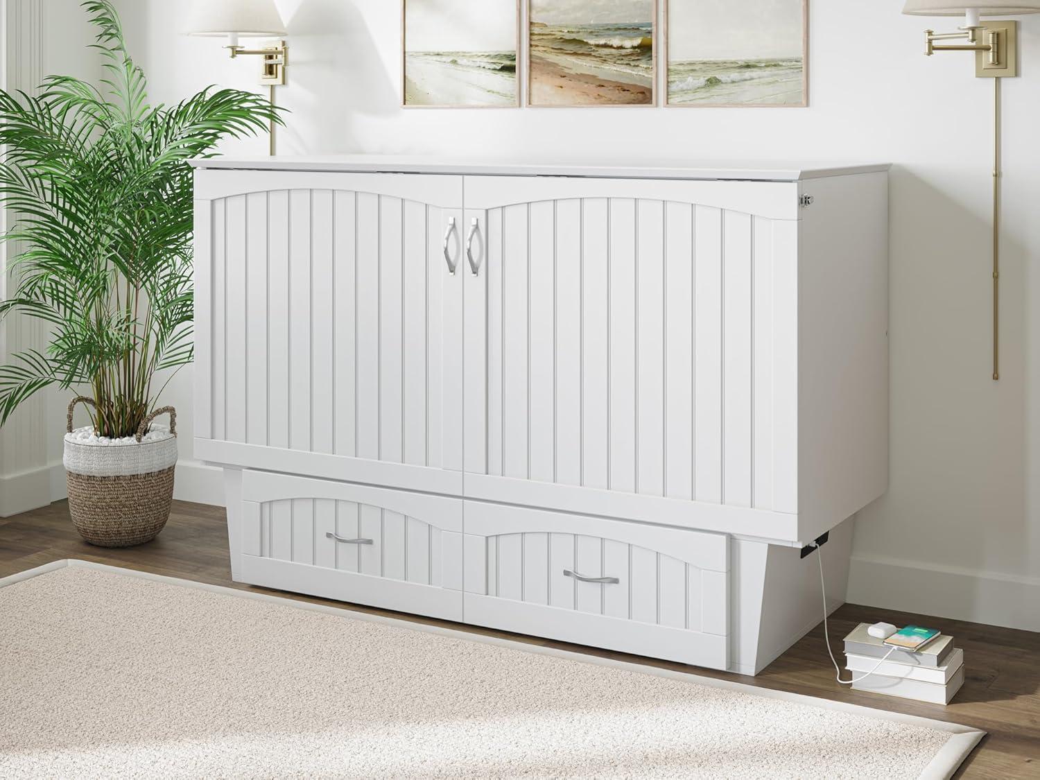 Queen Nantucket Murphy Bed Chest USB Turbo Charger White - AFI