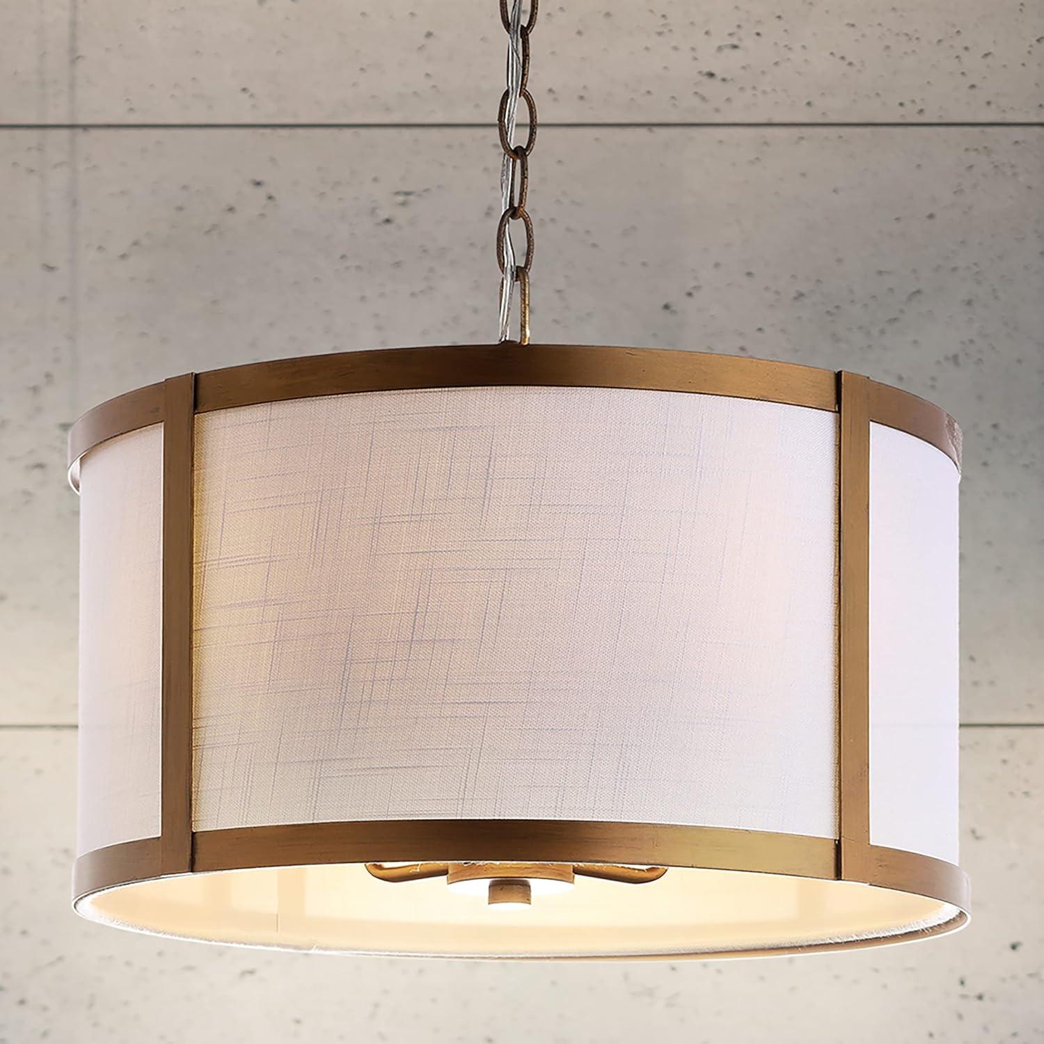 Thatcher 17" Metal LED Pendant Light, Gold/White
