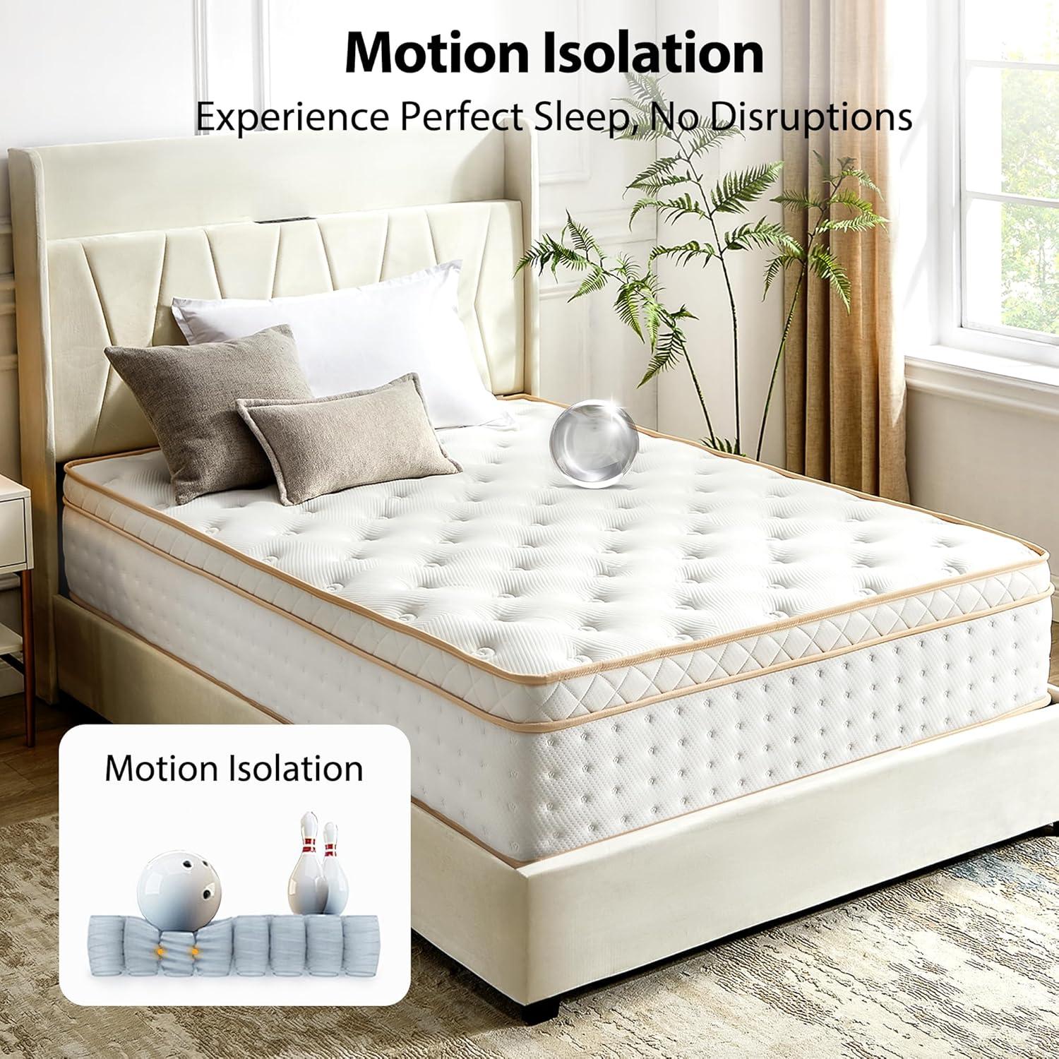 10 Inch Queen Mattress, Medium Firm Hybrid Mattress with Gel Memory Foam & Pocketed Coils, CertiPUR-US Certified, Pressure Relief, Motion Isolation, 100-Night Trial, 80“ x 60" x 10"