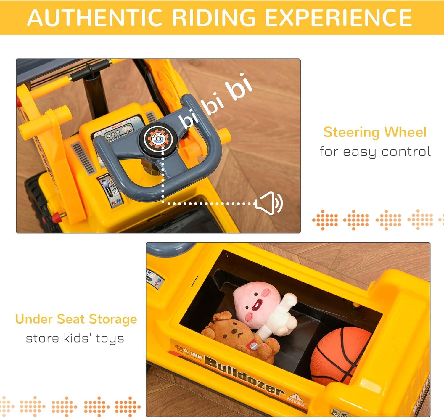 Aosom Kids Ride on Tractor with Storage, Excavator Scooter Gift for Kids