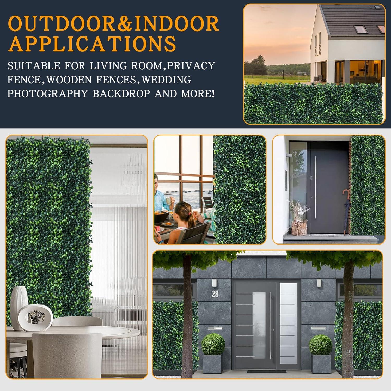 Grass Wall Panels 12 Pcs 10"x 10" Grass Wall Backdrop Panels Artificial Boxwood Greenery Wall Backdrop Privacy Hedge UV Protected for Indoor Outdoor Garden Backyard Party