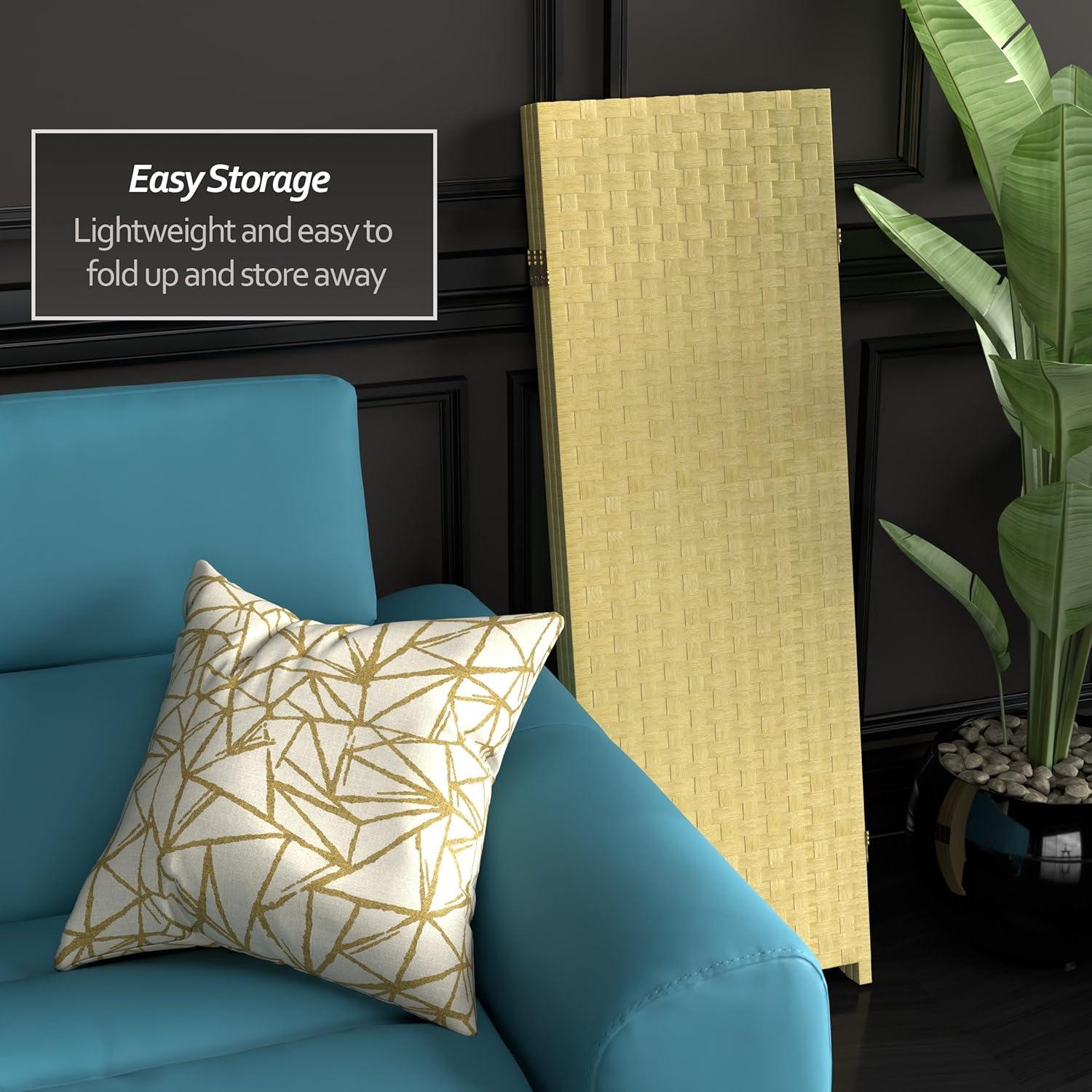 Oriental Furniture 4 ft. Tall Woven Fiber Room Divider - Dark Beige - 3 Panel