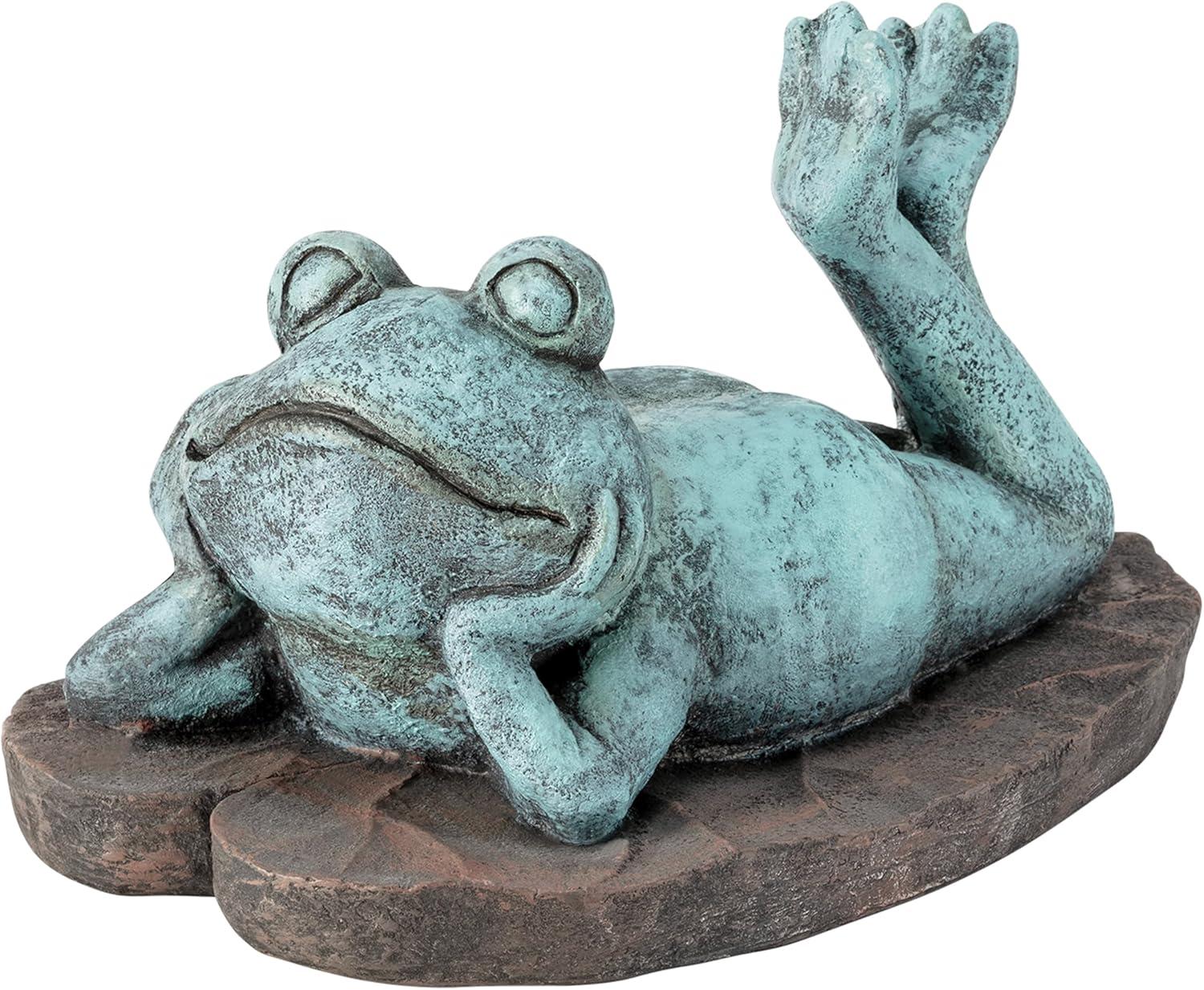9" Magnesium Oxide Frog Laying Down Statue - Alpine Corporation: Zen Garden Decor, Outdoor Animal Sculpture