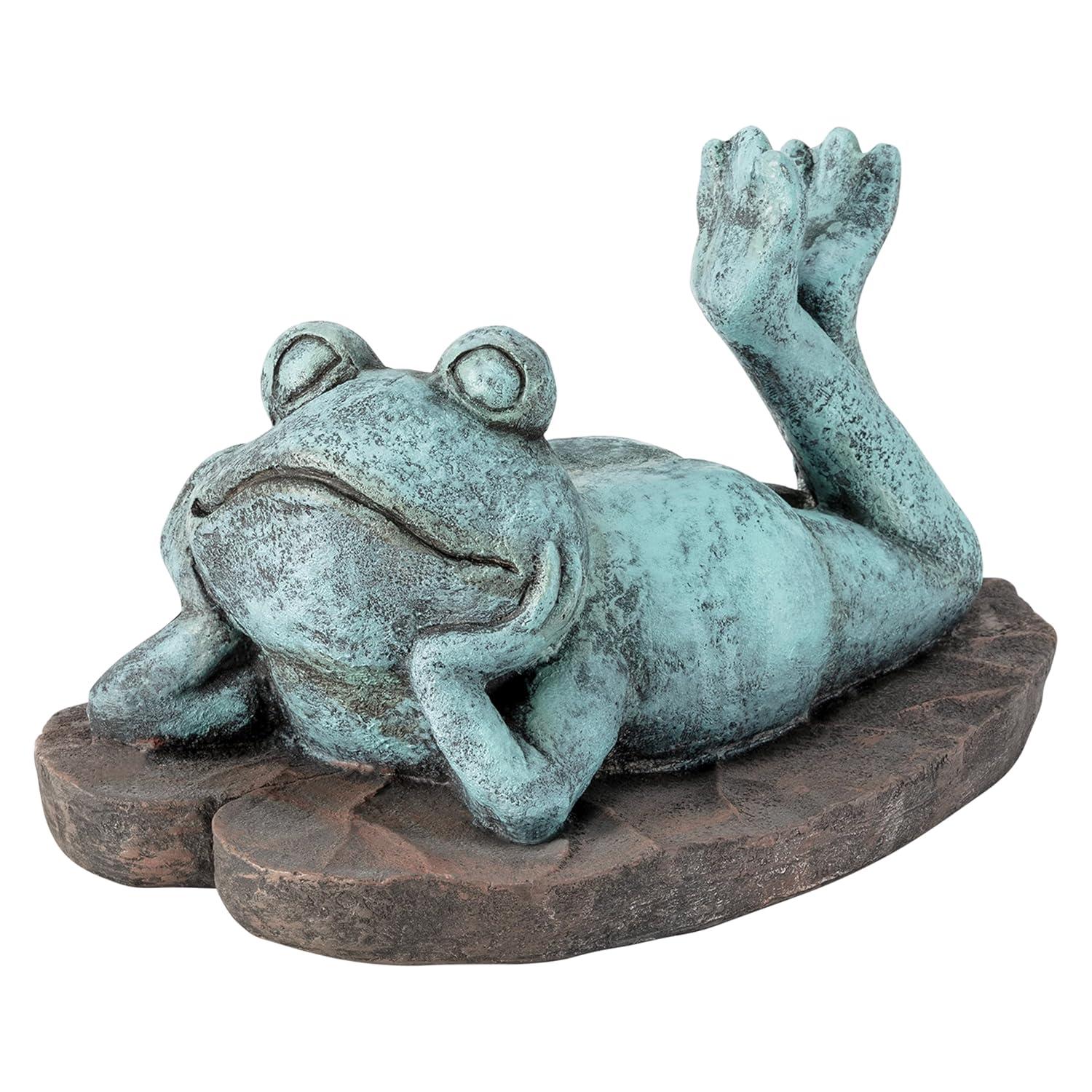 9" Magnesium Oxide Frog Laying Down Statue - Alpine Corporation: Zen Garden Decor, Outdoor Animal Sculpture