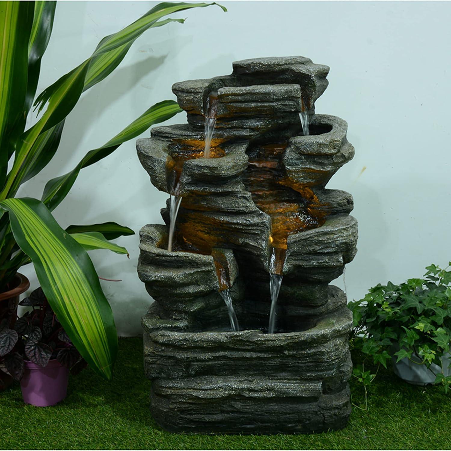 Multilevel LED Lighted Rock Outdoor Water Fountain - 24.5"