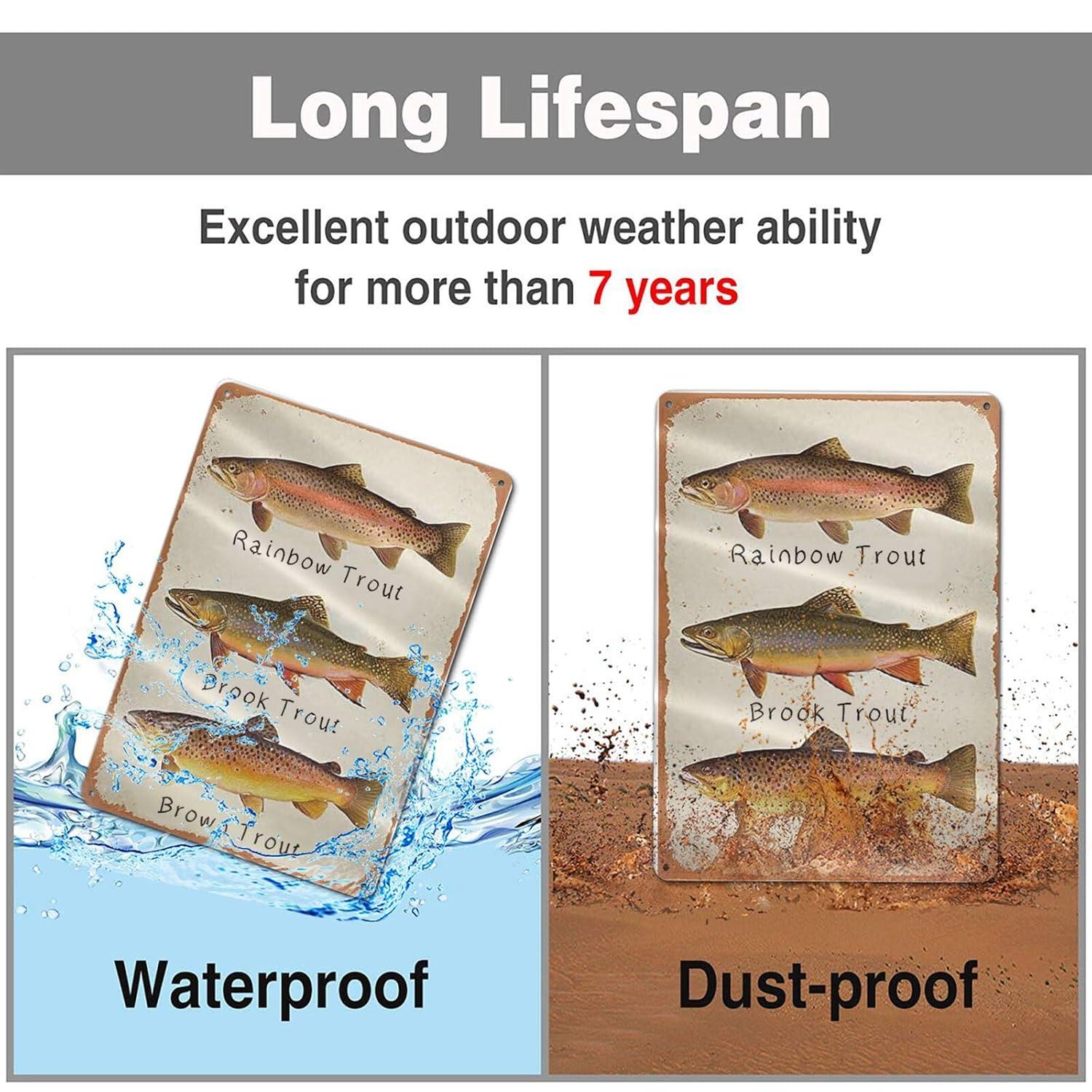 GCOCL Rainbow Trout Brook Trout Brown Trout Retro Metal Decor Wall Plaque Vintage Tin Sign for House Cafe Club Home Or Bar