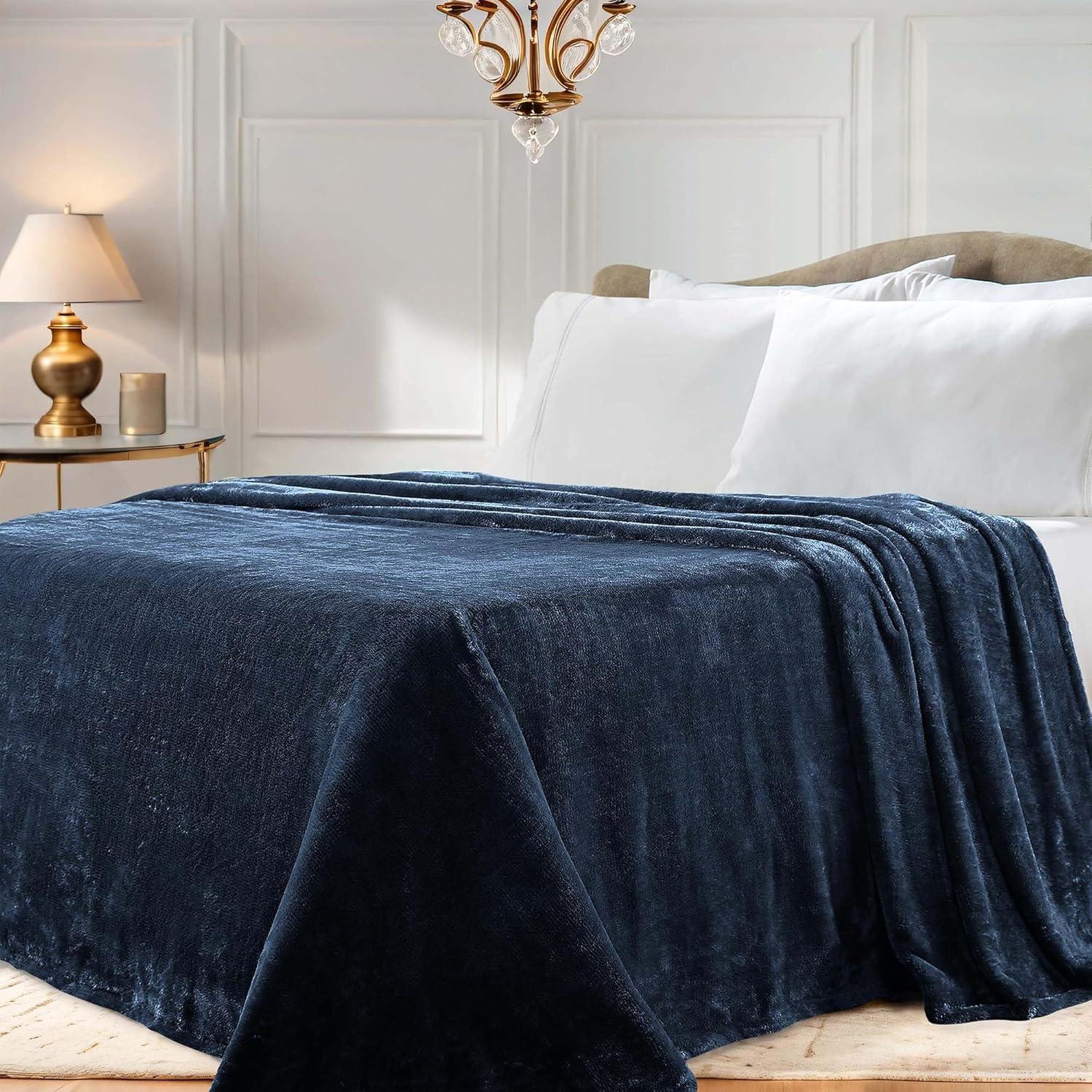 Superior Super Soft Plush Fleece Blanket, Adult/Teen, Full/Queen 90" x 90", Navy Blue