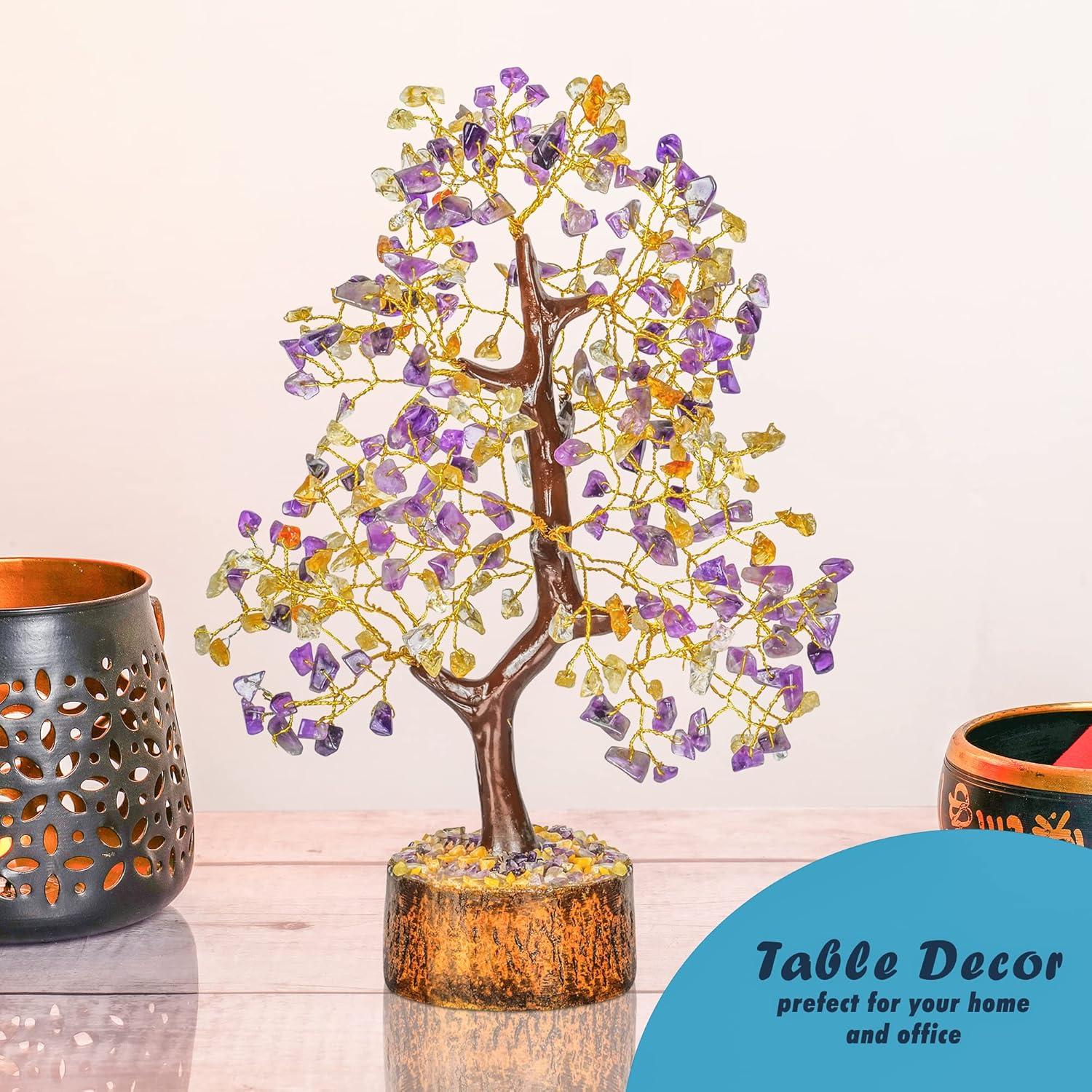 Amethyst Tree - Gemstone - Crystal Bonsai Tree - Yellow Aventurine - Crystal Tree - Tree of Life Decor - Spiritual Gift - Money Tree - Chakra Tree - Feng Shui Tree - Good Luck