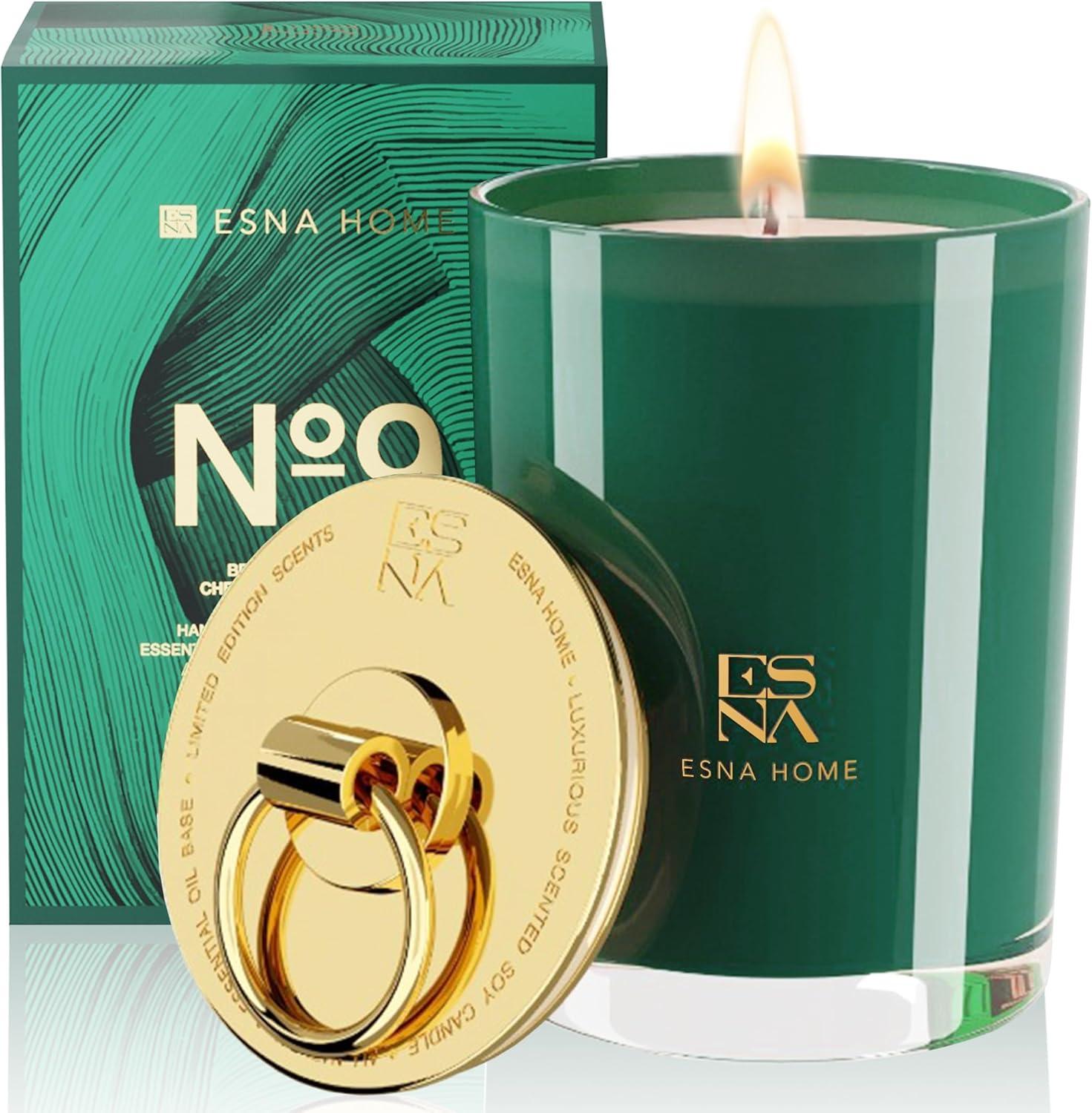 ESNA HOME Luxury Scented Candles | Aromatherapy Natural Soy 8.8oz 50 Hours Long Burning Candles | Lavender Essential Oils | Stress Relief Sandalwood Candles for Home Scented | Housewarming Gift