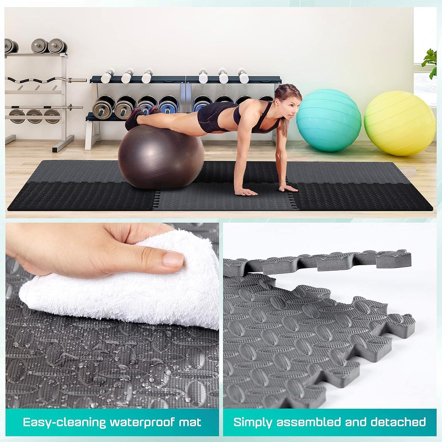 Yes4All 24, 48, 120 SQ. FT Puzzle/Interlocking Exercise Mat Tiles for Home Gym, Exercise EVA Foam Floor Padding with Border for Workout Equipment