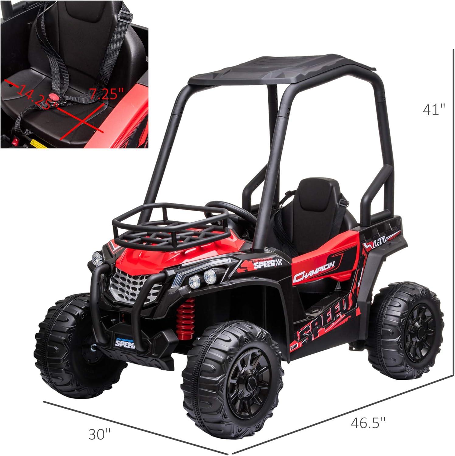 Aosom 12V Dual Motor Kids UTV, Battery Powered Electric Ride on Truck with Forward and Reverse Function, Lights, MP3/USB, Suspension, Remote Control, Red