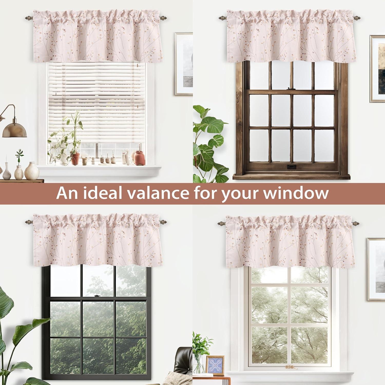 DriftAway Harper Ink Floral Pattern Room Darkening Window Treatment Valance for Living Room Bedroom Rod Pocket 50"x14"+2" Header Beige