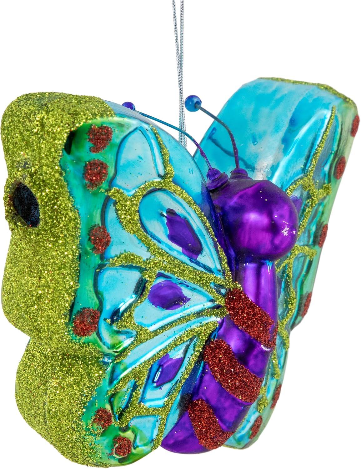 Northlight 4.5" Blue and Pink Butterfly Glass Christmas Ornament