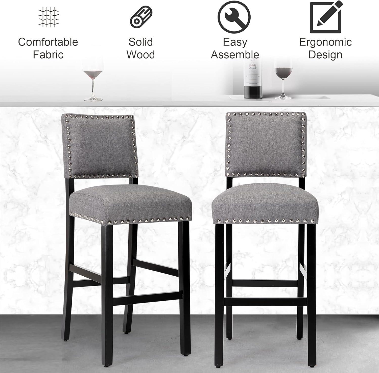 Spaco Set of 2 Counter Height Dining Side Barstools with Thick Cushion-Gray, Bar Height Stools, Counter Height Bar Stools for Kitchen, Dining Room