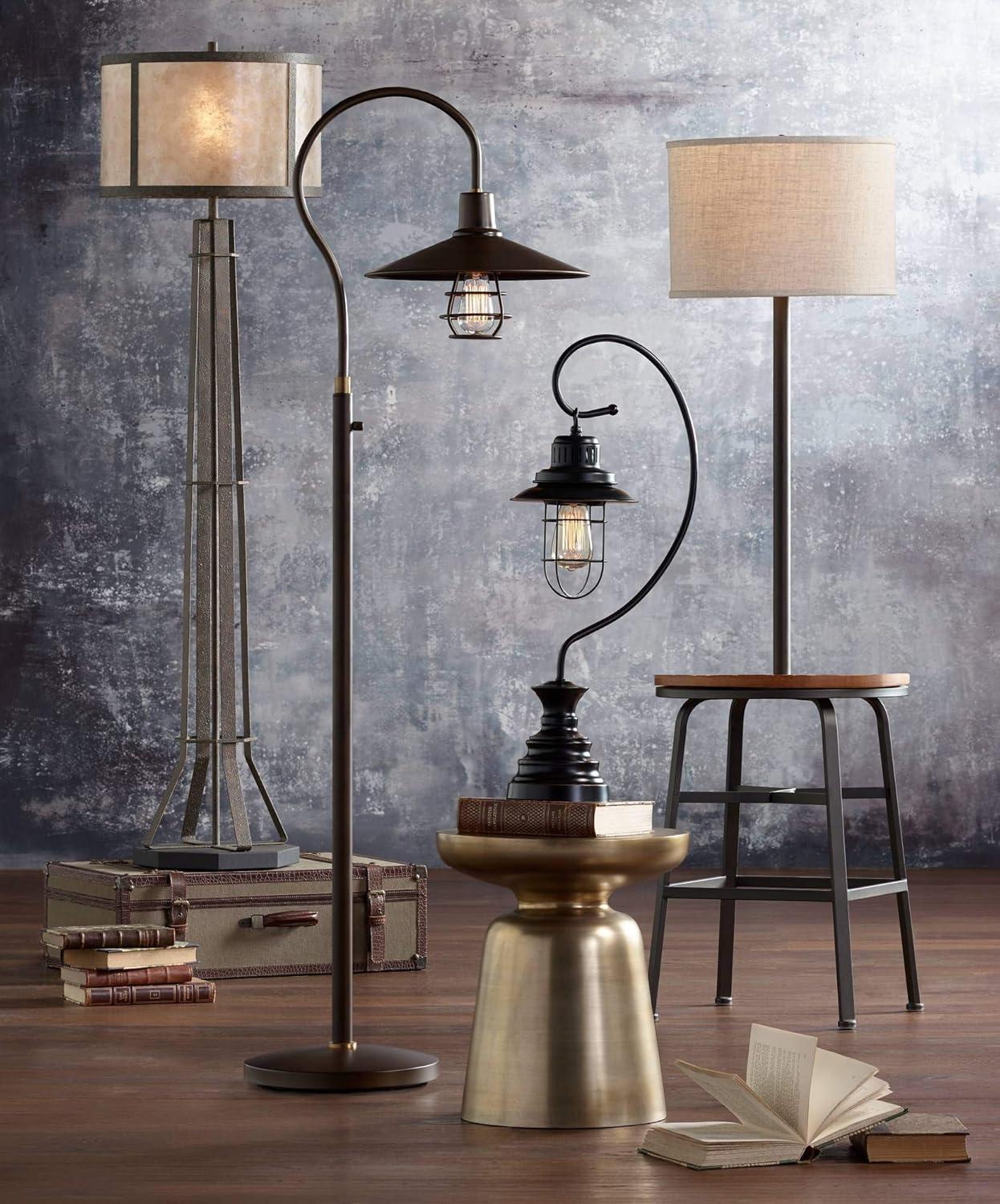 Edison Bronze 30'' Industrial Desk Lantern Lamp with Metal Cage Shade