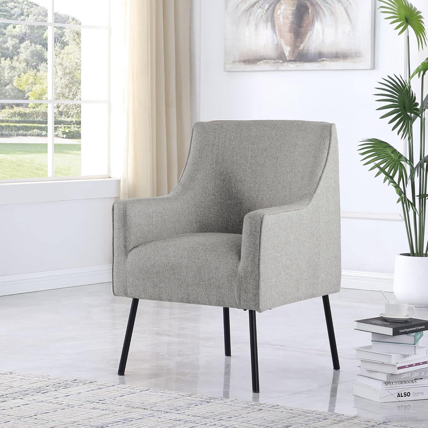 Modern Accent Chair Gray Woven - HomePop: Upholstered, Metal Legs, Matte Black Finish