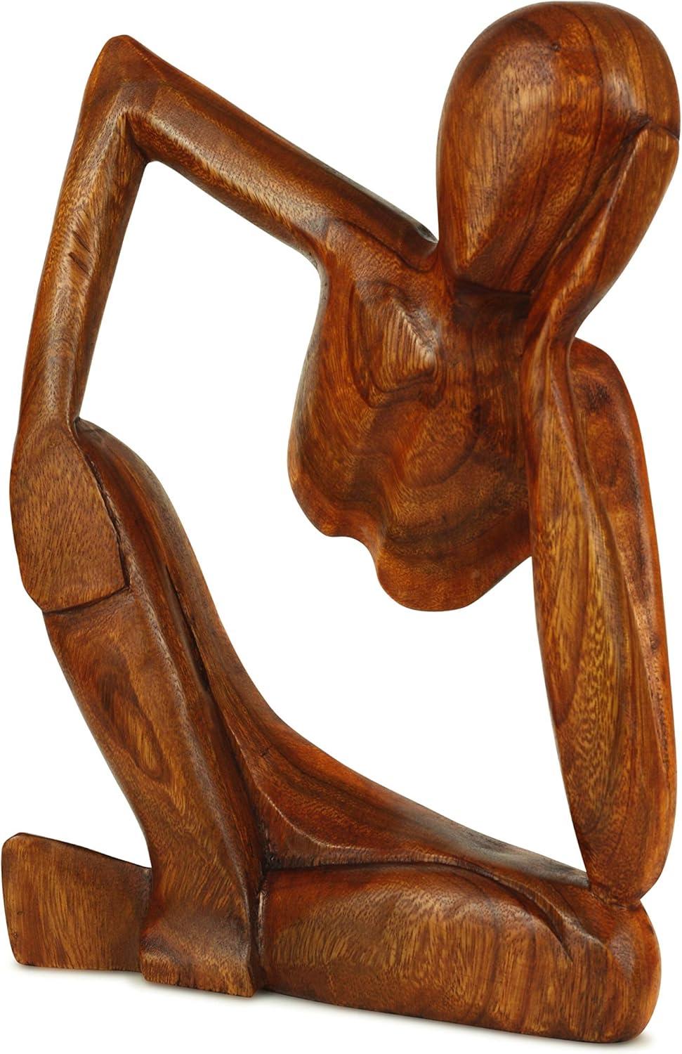 12" Wooden Abstract Sculpture Handmade Handcrafted Art "Thinking Man 2" Home Decor Decorative Figurine Accent Decoration Hand Carved Thinker Statue