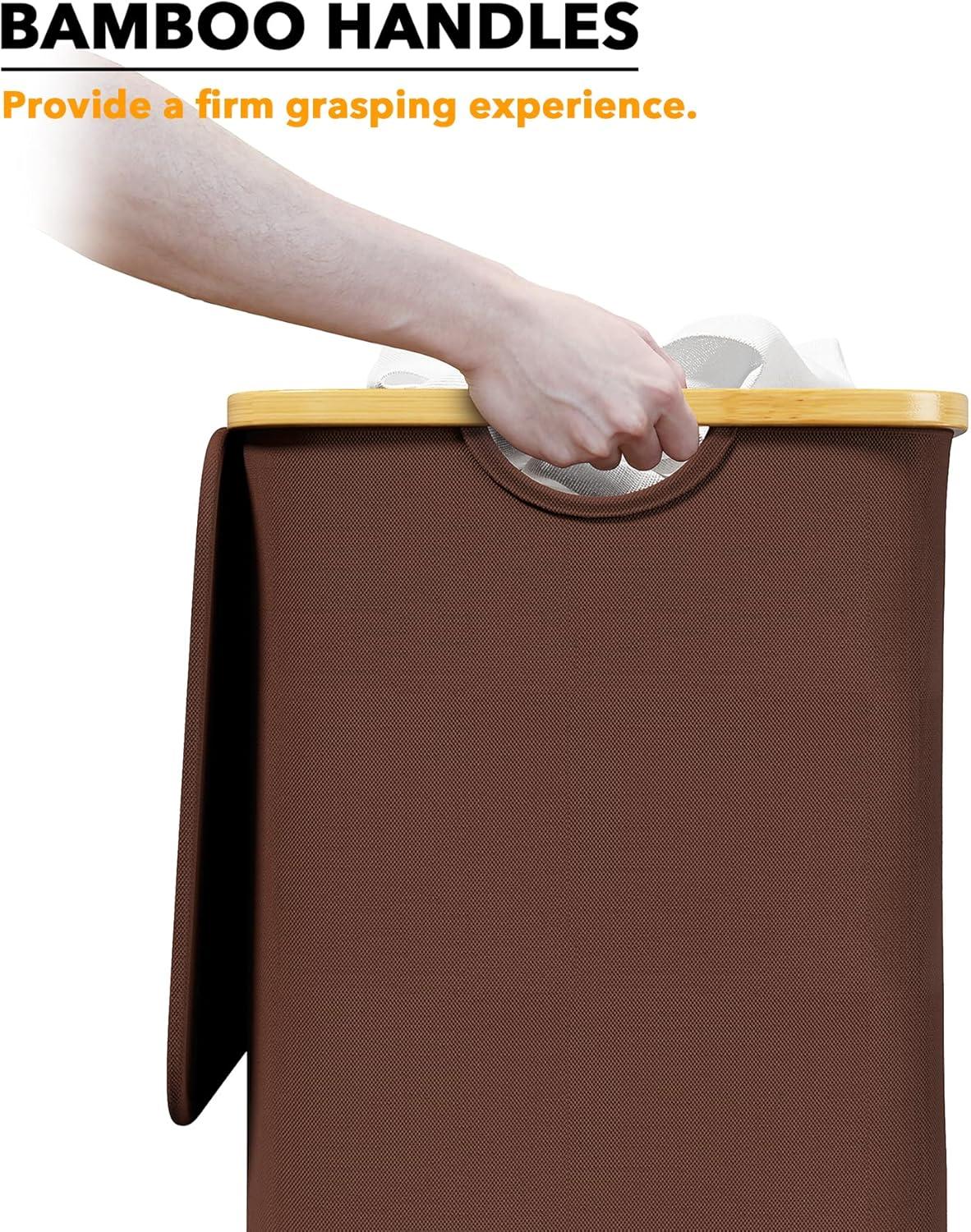 SpaceAid Tall Laundry Hamper with Lid – 110L Collapsible Clothes Basket with Bamboo Handles for Bedroom, Bathroom or Dorm