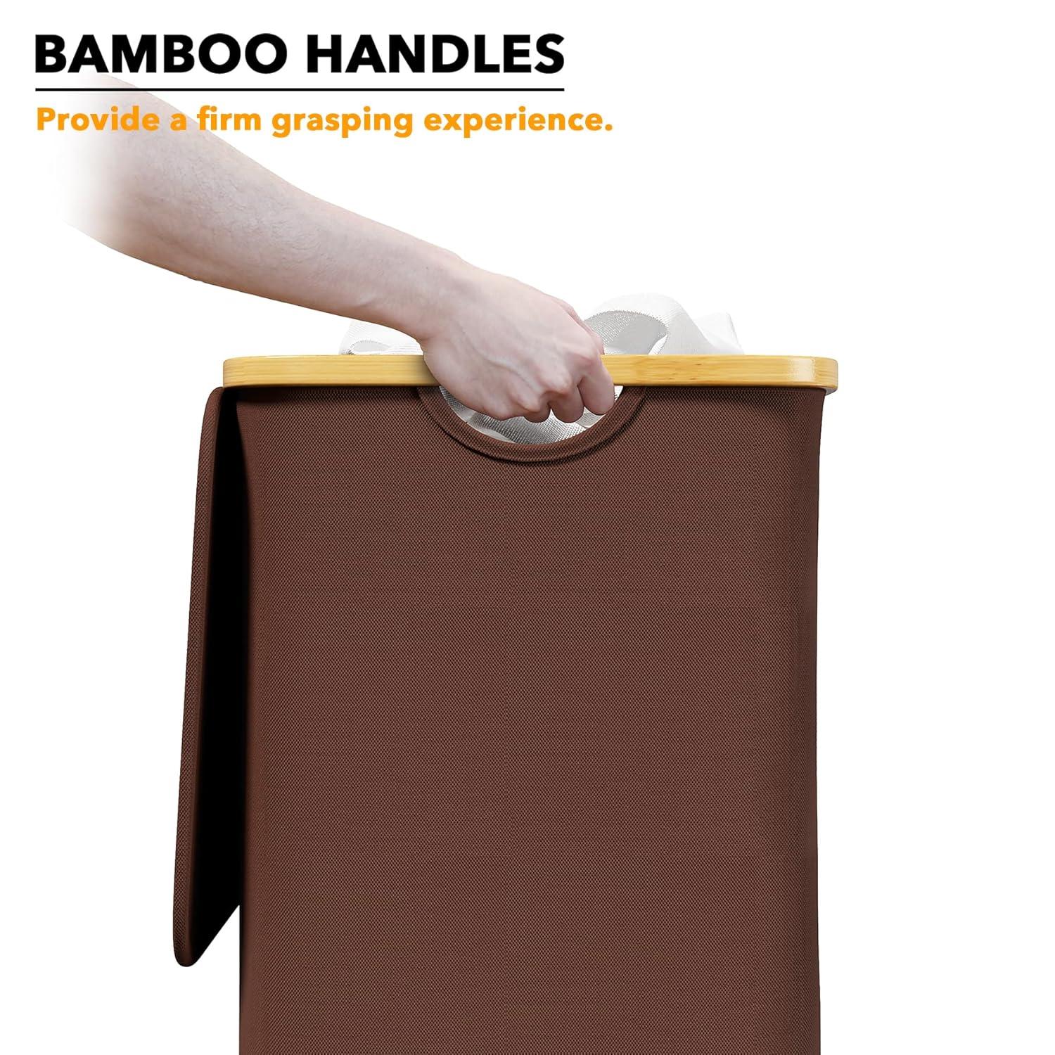 SpaceAid Tall Laundry Hamper with Lid – 110L Collapsible Clothes Basket with Bamboo Handles for Bedroom, Bathroom or Dorm