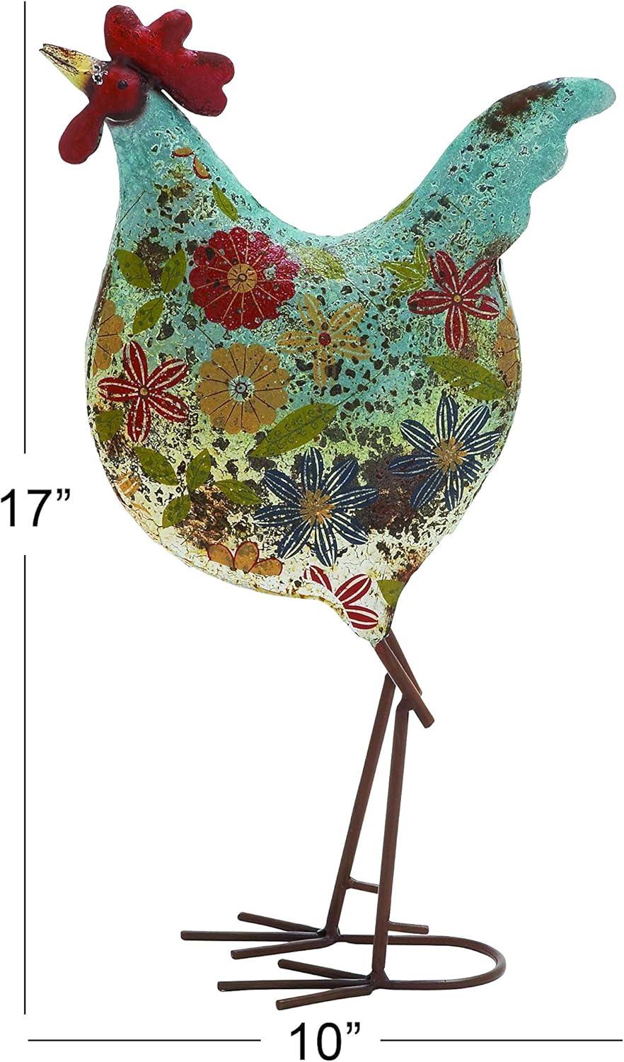 DecMode 17" Indoor Outdoor Distressed Standing Rooster Garden Sculpture with U Shaped Feet