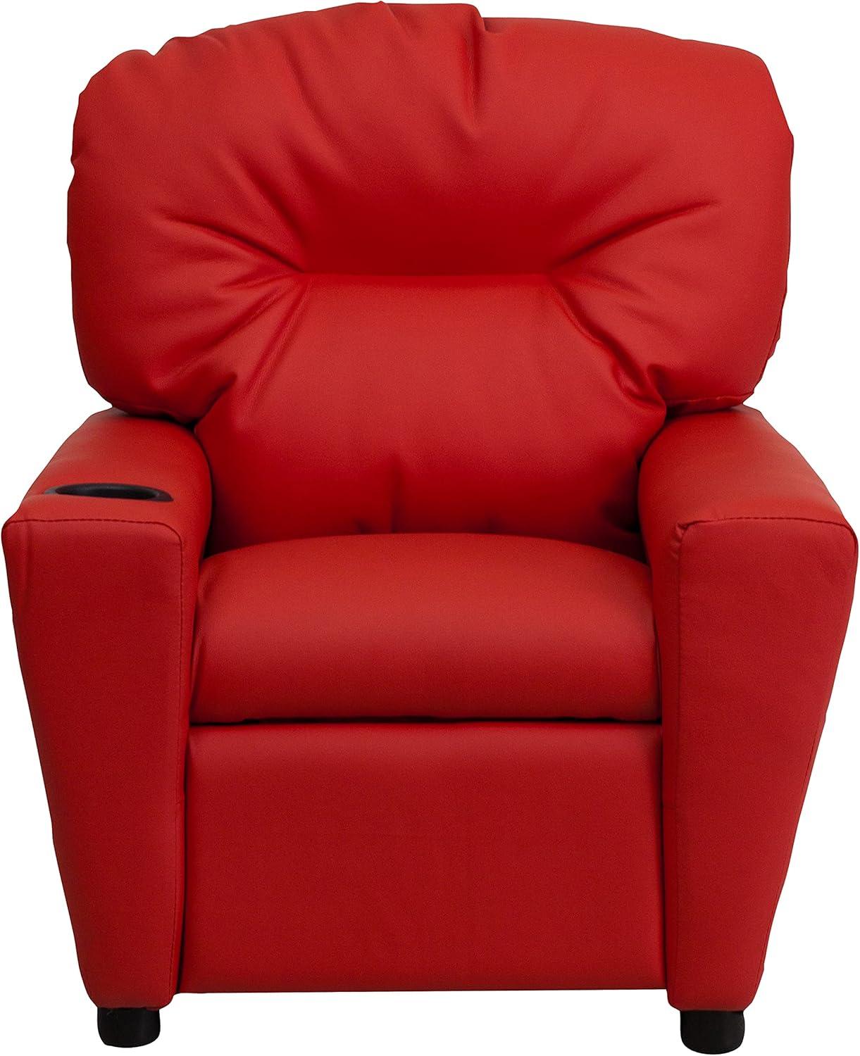 Flash Furniture Chandler Contemporary Red Vinyl Kids Recliner with Cup Holder