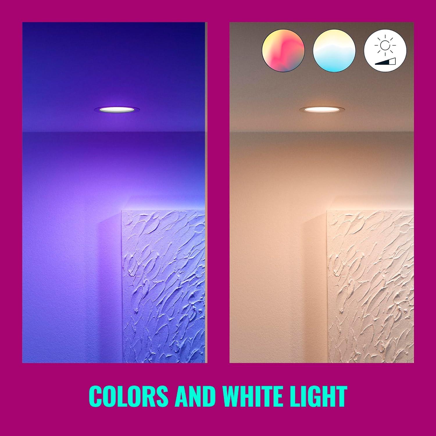 WiZ Connected Color High Lumen 6" Retrofit Downlight, 2700K - 6500K + RGB, 16 Million Colors, Smart Control with WiZ App, Compatible with Alexa, Google Assistant, and Siri Shortcuts, No Hub Required