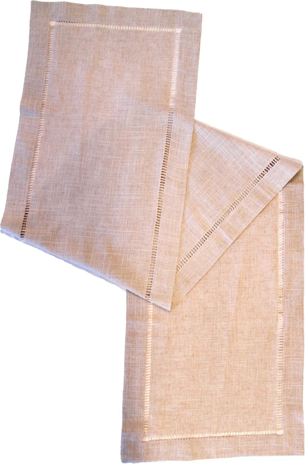 Natural Hemstitched Linen Blend Table Runner, 16" x 72"