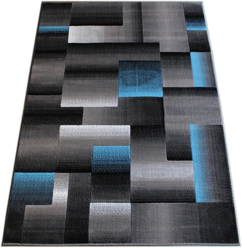 BizChair Modern Contemporary Area Rug, Turquoise Grey Black (6 Feet X 9 Feet)