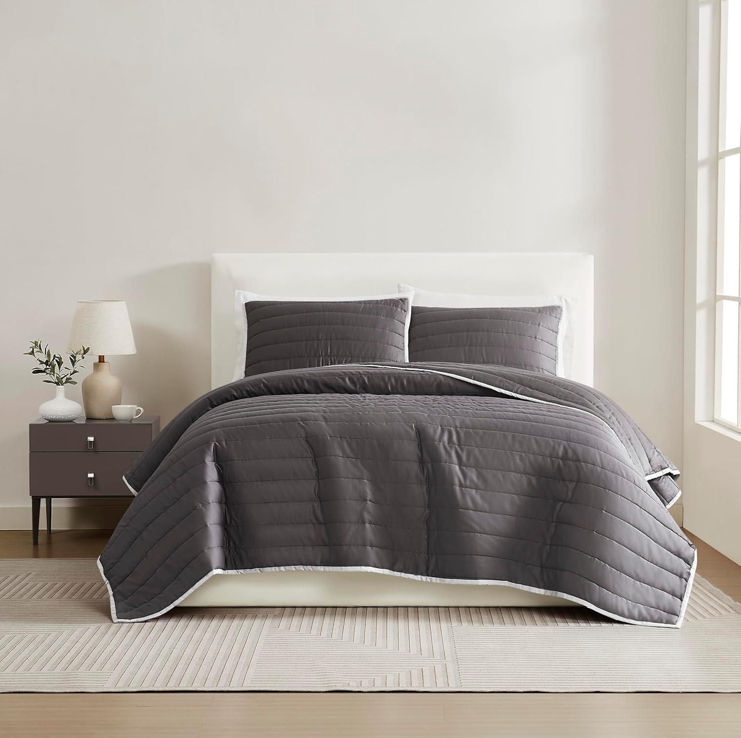 Christian Siriano 2pc Twin/Twin Extra Long Cotton Sateen Quilt Set Dark Gray