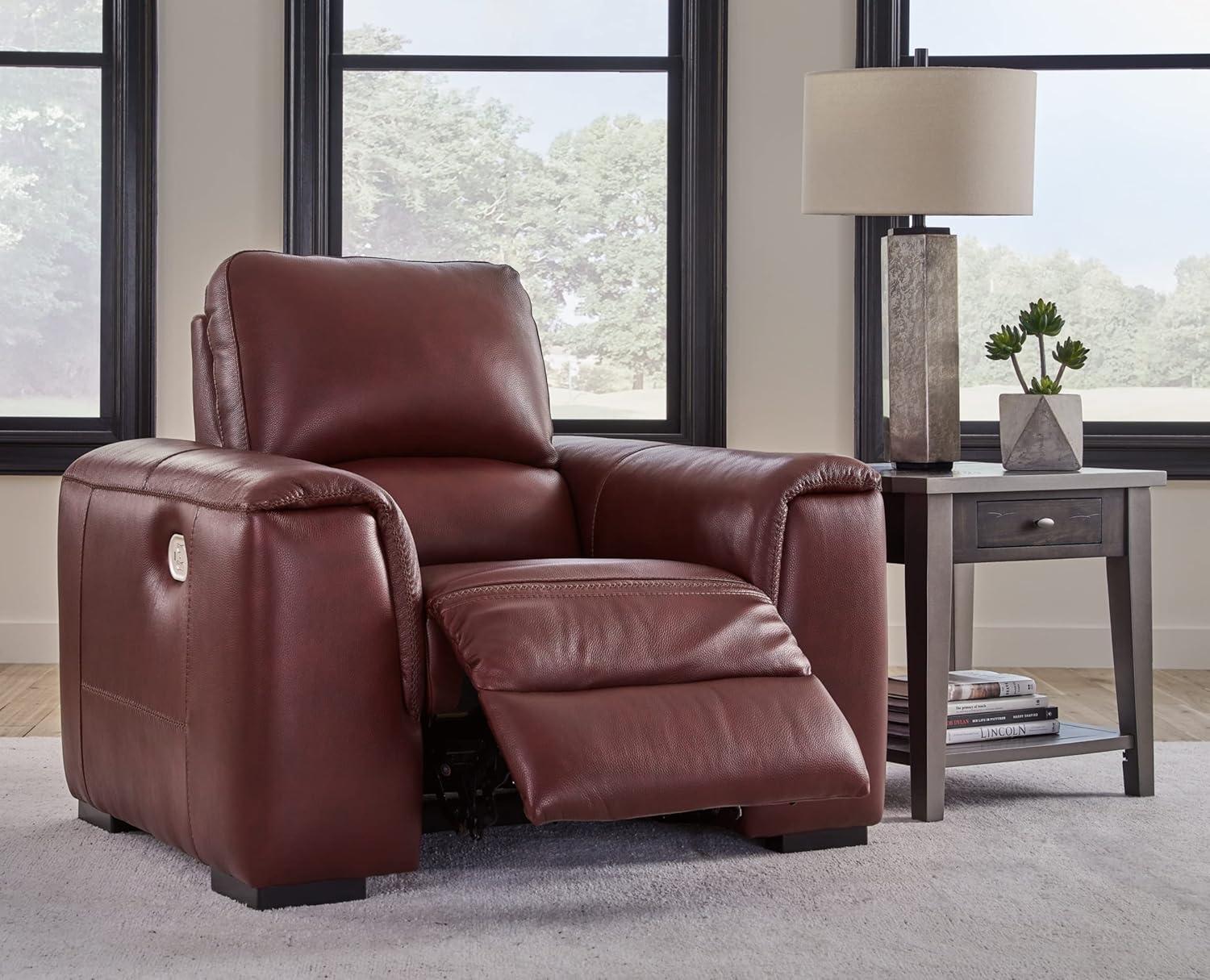 Ashley Furniture Alessandro Leather Power Recliner with Headrest in Red