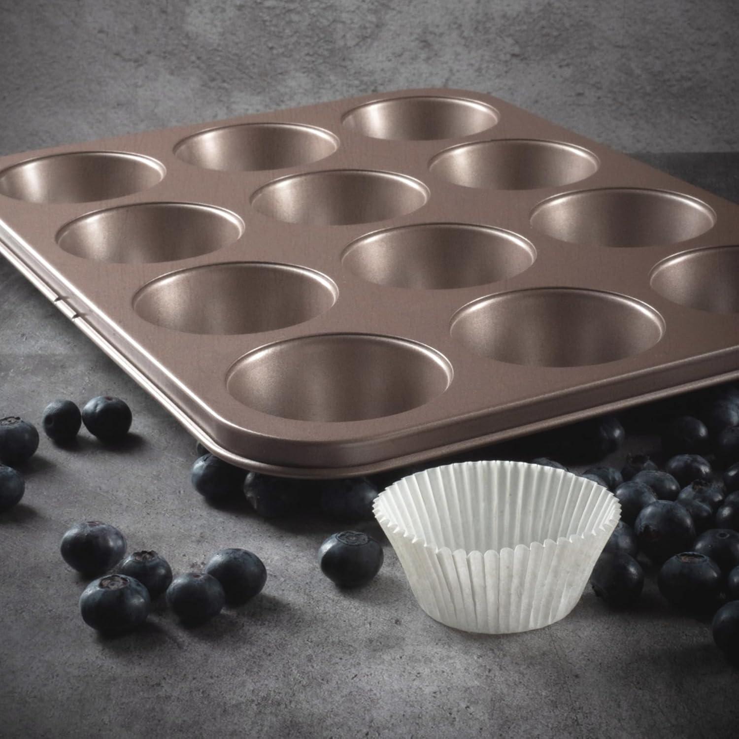 Champagne Gold Nonstick 12-Cup Carbon Steel Muffin Pan