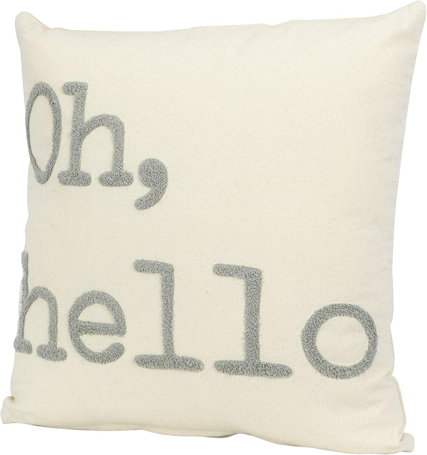 Oh, Hello Embroidered Square Cotton Decorative Pillow