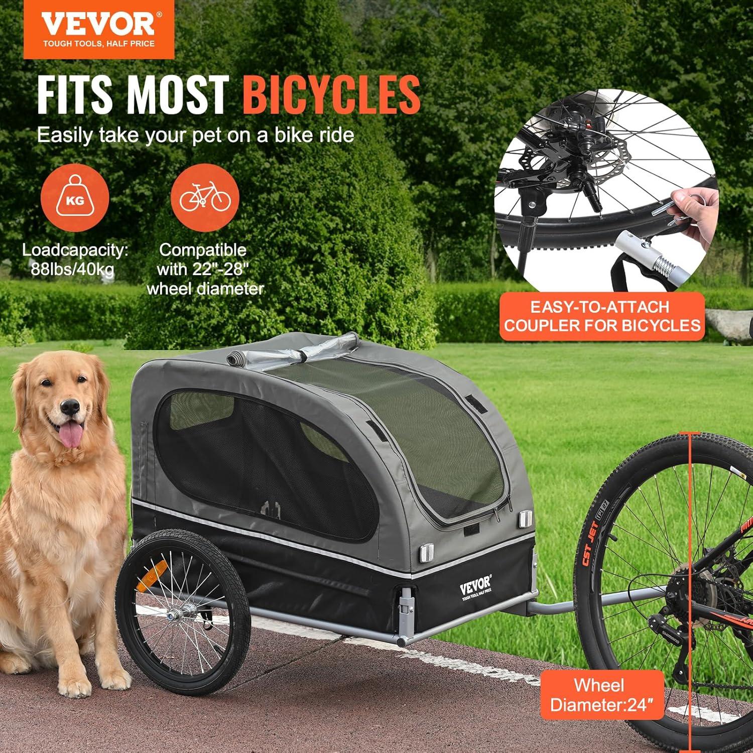 Gray and Black Dog Bike Trailer with Quick Release Wheels