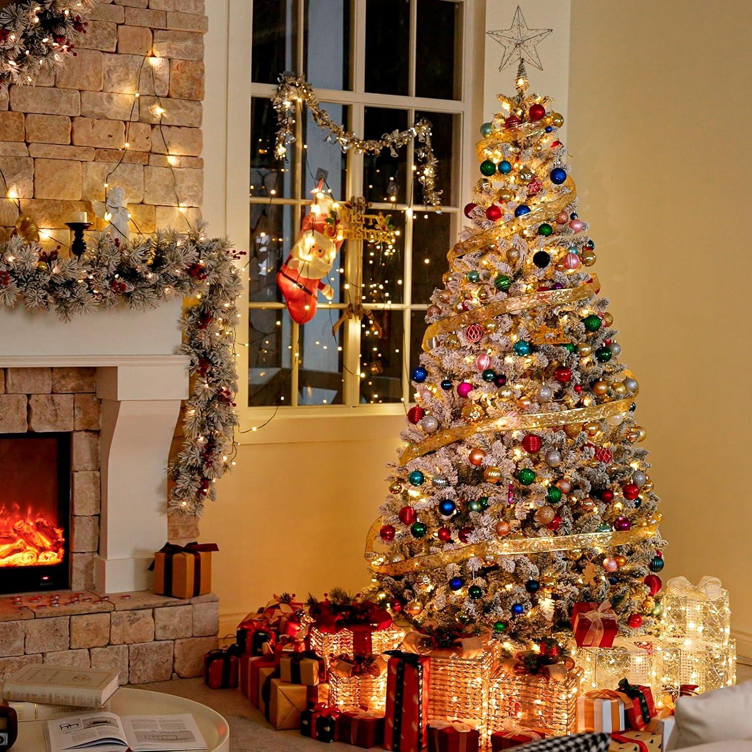 Home Accents Holiday 6.5 Ft. Pre-Lit LED Festive Pine Flocked Artificial Christmas Tree