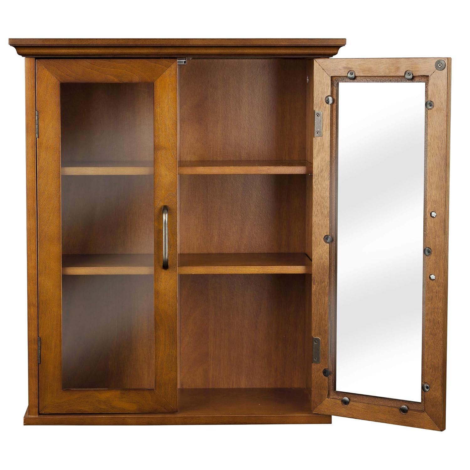 Oil Oak Two-Door Wall Cabinet with Adjustable Shelves