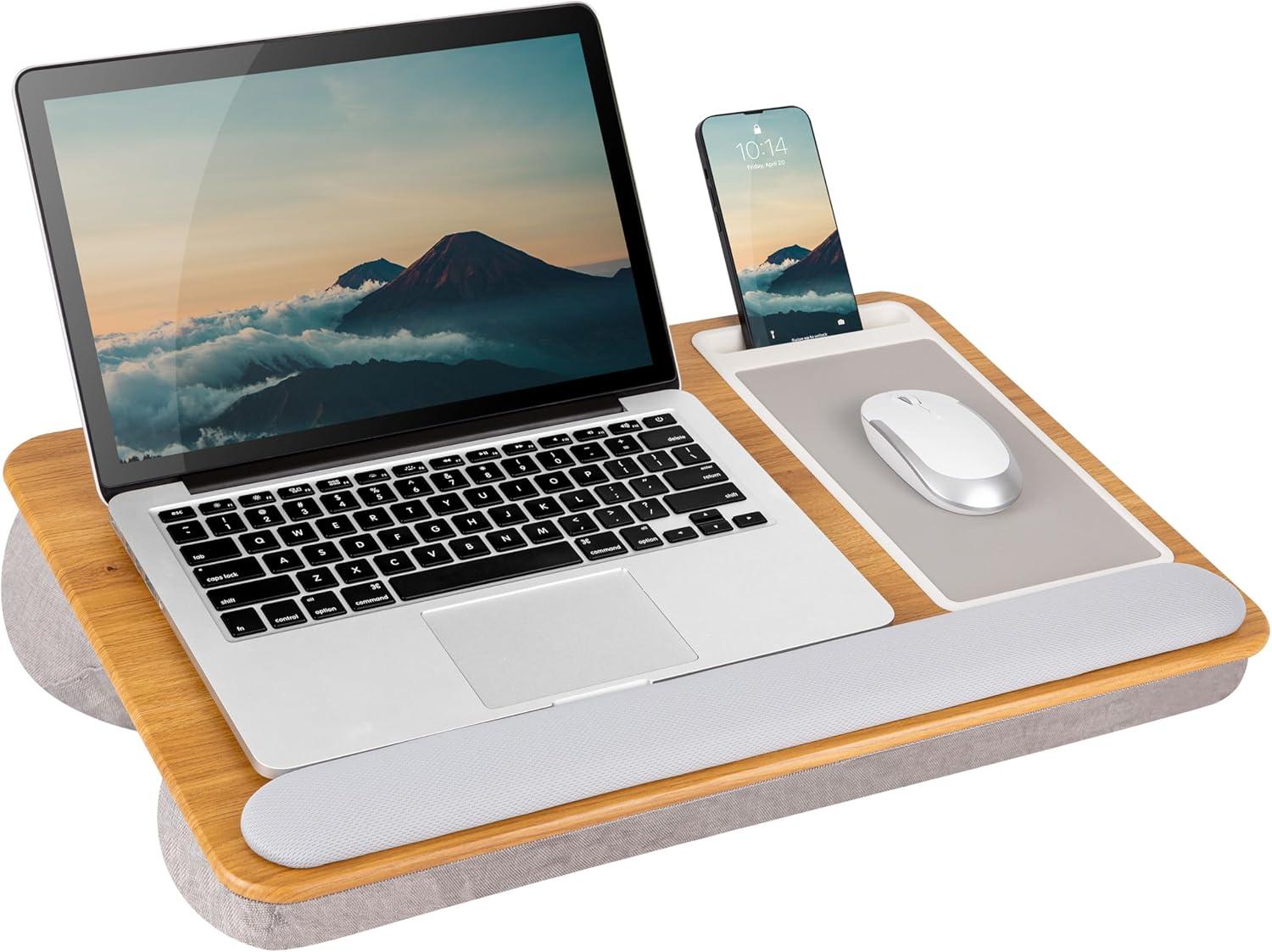 Oak Woodgrain Lap Desk with Wrist Rest and Mouse Pad