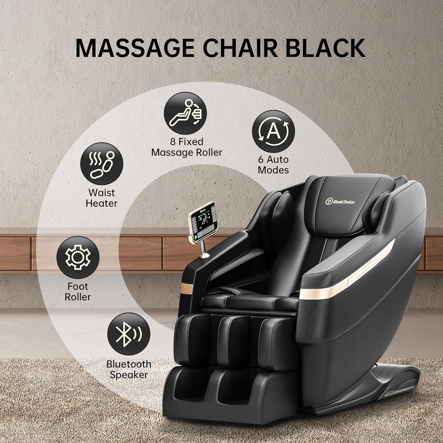 Black Full Body Massage Chair with Bluetooth and Heater