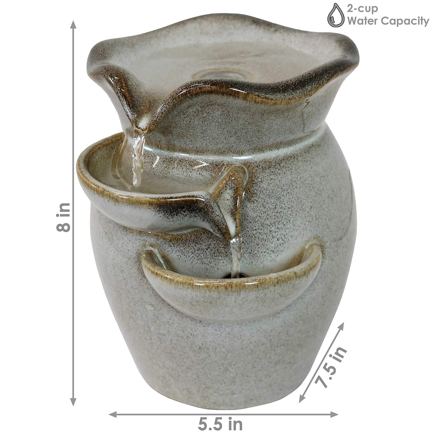 Sunnydaze Indoor Home Decorative Smooth Ceramic Cascading Side Tiers Tabletop Water Fountain - 8" - Light Brown